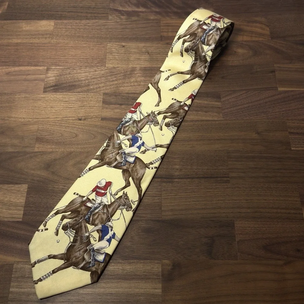 Rare VTG Polo Ralph Lauren Polo Players Horses Silk Tie Equestrian Hand Made USA
